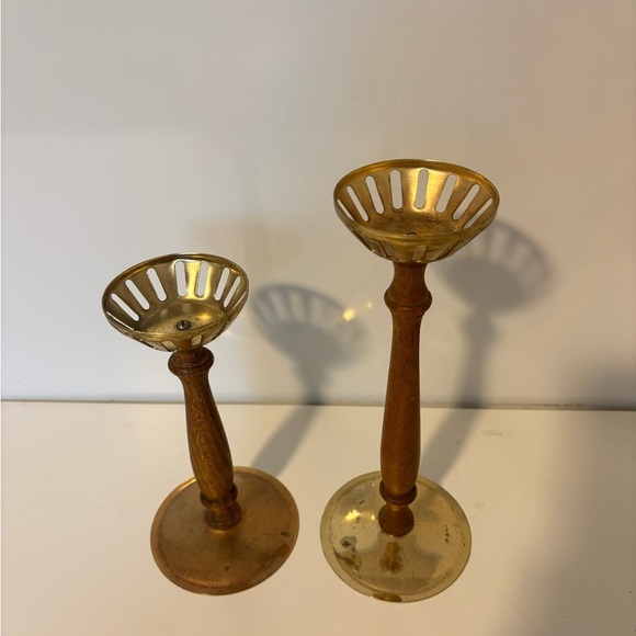 Vintage Gold and Brown Candle Holders - Picture 2 of 2